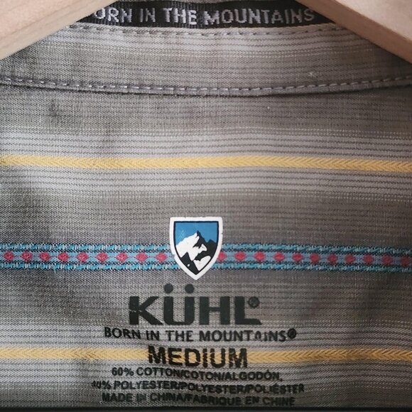 Kuhl Shirt Mens Medium Gray Blue Yellow Striped Short Sleeve Button Up Outdoor - Picture 6 of 13
